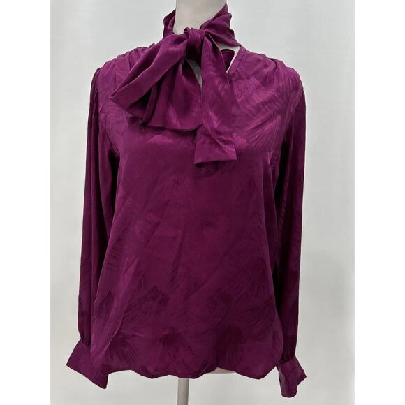 Yves Saint Laurent Purple Rive Gauche Side Bow France Silk Shirt Size 36 (4) - Picture 1 of 11